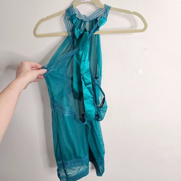 NWT Oh La La Cheri Fanfare Aqua Babydoll Lingerie Nighty Detail & G-String OS - Picture 2 of 10